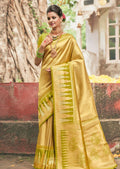Golden Olive Green Woven Kanjivaram Silk Saree