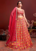 CARROT RED & PINK SILK LEHENGA WITH HEAVY EMBROIDERED BLOUSE