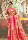 Golden Deep Punch Pink Woven Kanjivaram Silk Saree