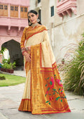 Pearl White Woven Traditional Paithani Silk Saree