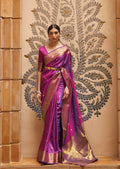 Magenta Purple Woven Handloom Zari Silk Saree