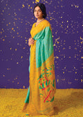 SEAFOAM GREEN WOVEN PURE BRASSO CHIFFON SAREE WITH EMBROIDERED SILK BLOUSE