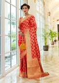 Coral red Woven Traditional Patola Silk Saree