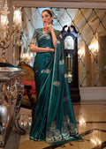 Teal Green Woven Pure Satin Silk Saree