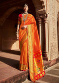 Orange Woven Traditional Tissue Paithani Silk Saree