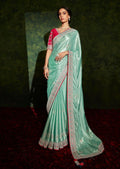 Mint Green Woven Celebrities Exclusive Designer Saree with Embroidered Silk Blouse