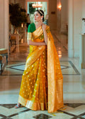 Golden Yellow Hand Woven Organza Chanderi Silk Saree