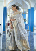 Pewter Gray Hand Woven Organza Tissue Silk Saree