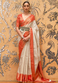 White Woven Handloom Zari Silk Saree