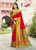 Red Woven Traditional Paithani Silk Saree
