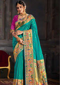 Aqua Blue Woven Traditional Paithani Silk Saree
