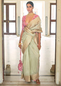 MINT GREEN ZARI WOVEN TISSUE SILK SAREE