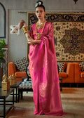 HOT PINK COPPER ZARI WOVEN HANDLOOM KANJIVARAM SILK SAREE