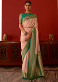 PALE PINK WOVEN KHADDI GEORGETTE BANARASI SAREE WITH