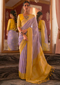LAVENDER PURPLE WOVEN KHADDI GEORGETTE BANARASI SAREE WITH