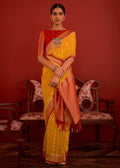 MUSTARD YELLOW WOVEN KHADDI GEORGETTE BANARASI SAREE WITH