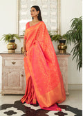 Coral Red Woven Banarasi Silk Saree