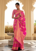 Magenta Pink Zari Woven Banarasi Silk Saree