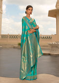 Turquoise Blue Zari Woven Banarasi Silk Saree