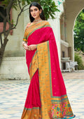 Ruby Pink Woven Traditional Paithani Silk Saree