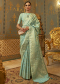 MINT GREEN ZARI WOVEN BANARASI PURE SATIN SILK SAREE