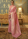 WATERMELON PINK ZARI WOVEN BANARASI PURE SATIN SILK SAREE
