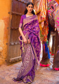 Violet Purple Sequins Woven Pure Handloom Banarasi Silk Saree