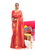 Raspberry Red Hand Woven Kanjivaram Silk Saree