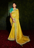 Golden Crayola Yellow Woven Celebrities Exclusive Designer Saree with Embroidered Silk Blouse