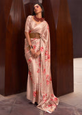 CREPE PEACH WOVEN DIGITAL PRINTED PURE SATIN CREPE SILK SAREE