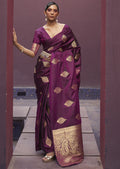 PLUM PURPLE ZARI WOVEN PURE SATIN SILK SAREE