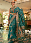 PEACOCK GREEN COPPER ZARI WOVEN HANDLOOM SILK SAREE