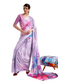 Light Lavender Purple Digital Printed Satin Crepe Saree
