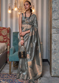 SLATE GRAY COPPER ZARI WOVEN HANDLOOM BANARASI SILK SAREE