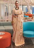 PEARL WHITE COPPER ZARI WOVEN PURE SATIN SILK SAREE