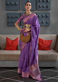 PERIWINKLE PURPLE COPPER ZARI WOVEN HANDLOOM COTTON SILK SAREE