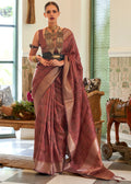 AMERICAN BROWN WOVEN PURE HANDLOOM TWO TONE ORGANZA SILK SAREE