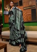 Mint Green & Black Digital Printed Satin Crepe Silk Saree