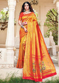 Golden Red Woven Pure Kanjivaram Traditional Paithani Silk Saree