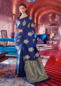 Royal Blue Woven Pure Satin Silk Saree