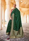 Bottle Green Woven Exclusive Designer Banarasi Silk Saree With Embroidered Silk Blouse