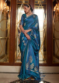 Yale Blue Woven Pure Satin Silk Saree