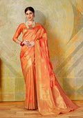 Rust Orange Woven Banarasi Silk Saree