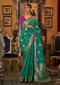 Peacock Green Zari Woven Pure Handloom Tessar Silk Saree