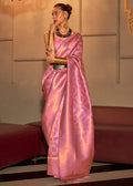 BLUSH PINK ZARI WOVEN TWO TONE HANDLOOM KANJIVARAM SILK SAREE