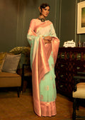 Mint Green Zari Woven Pure Handloom Linen Saree