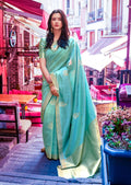 Aqua Blue Hand Woven South Soft Silk Saree