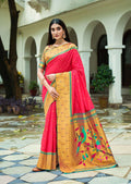 Ruby Pink Woven Traditional Paithani Silk Saree