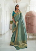 Turquoise Blue Hand Woven Kanjivaram Silk Saree