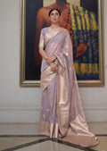 Light Kismet Purple Zari Woven Pure Handloom Linen Saree